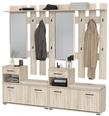 Лира ГК Прихожая 2 Два х Тумба под обувь + Два х Вешалка с зеркалом, цвет дуб сонома, ШхГхВ 200х33х185 см., универсальная сборка