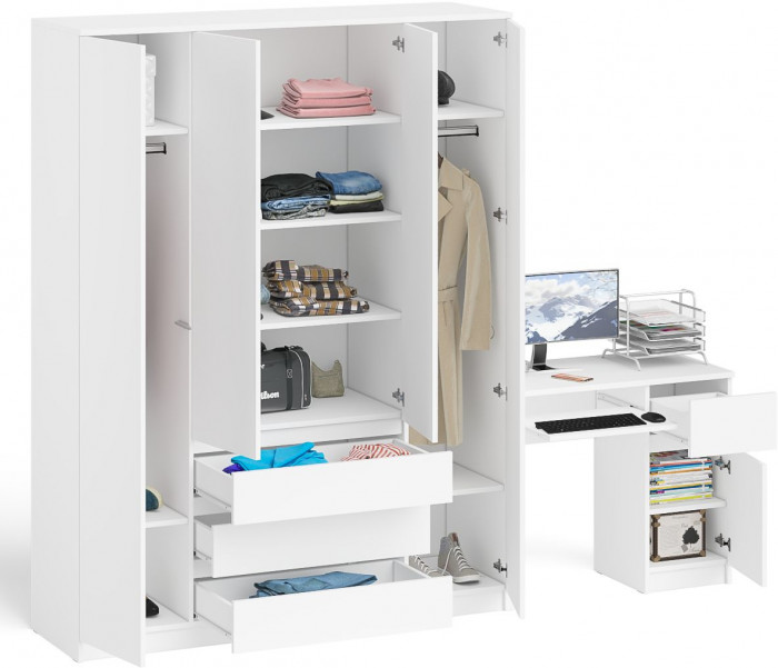 Мори Стол компьютерный МС-1 правый + Шкаф МШ1600.1, цвет белый, ШхГхВ 250,4х50,4х209,6 см., выдвижной ящик справа, НЕ универсальная сборка