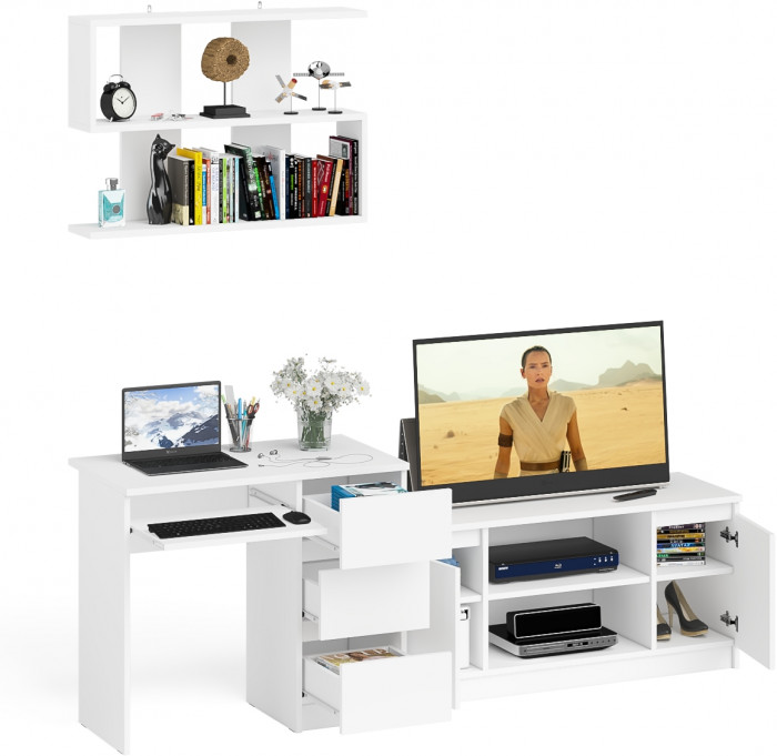 Мори Стол компьютерный МС-6 правый + Тумба МТВ1200.1 + Полка 900, цвет белый, ШхГхВ 210,4х50х209,6 см., НЕ универсальная сборка