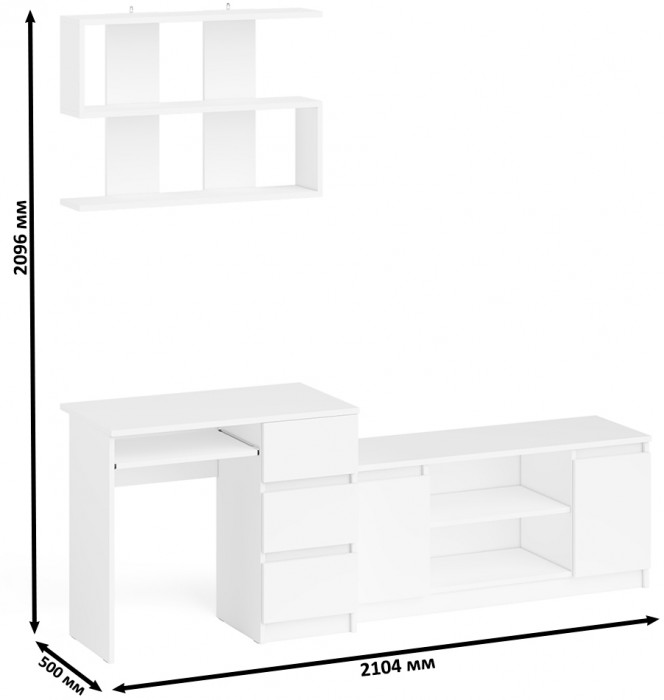 Мори Стол компьютерный МС-6 правый + Тумба МТВ1200.1 + Полка 900, цвет белый, ШхГхВ 210,4х50х209,6 см., НЕ универсальная сборка