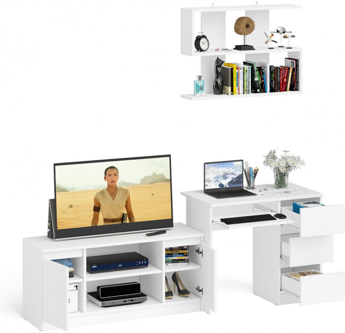 Мори Стол компьютерный МС-6 правый + Тумба МТВ1200.1 + Полка 900, цвет белый, ШхГхВ 210,4х50х209,6 см., НЕ универсальная сборка