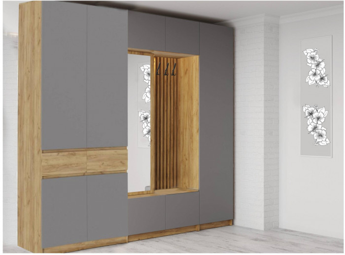 Модульная прихожая, композиция 3 (Графит, Дуб Крафт Золотой)