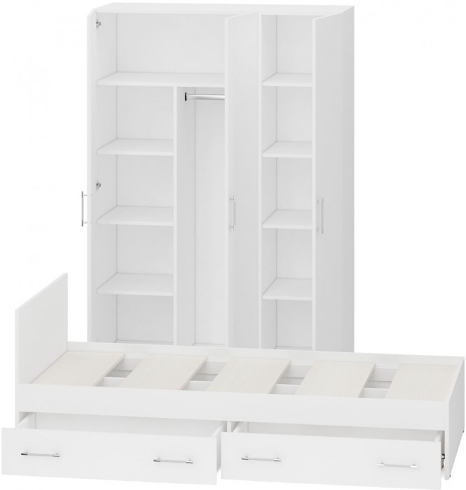 Спальня Стандарт 1-0900Я, цвет белый, ШхГхВ 93,5х203,5х70 + 135х52х200 см., сп.м. 900х2000 мм., без матраса, основание есть