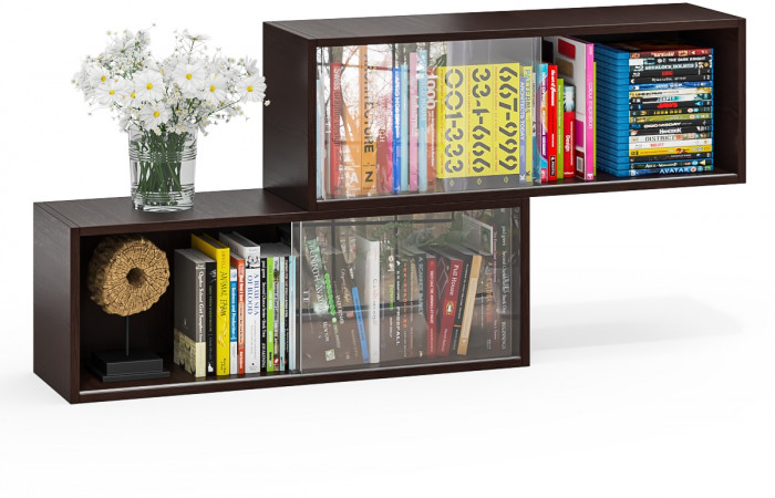 Две полки книжных С-МД-КН01, цвет венге, ШхГхВ размер каждой полки в отдельности: 83х25х30 см., стеклянные дверцы