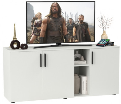 Эйр Гостиная 16.55 Тумба под ТВ, цвет белый шагрень, ШхГхВ 140х38,3х62,7 см., универсальная сборка