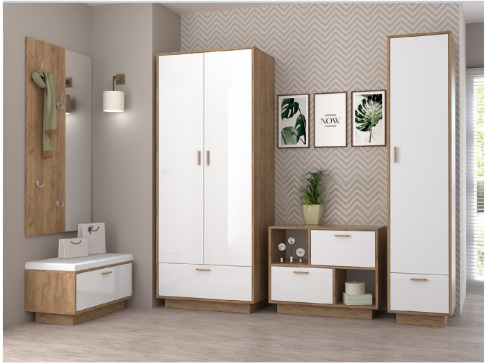 Модульная прихожая ЭГО 1 (Камень Темный/Дуб Крафт Золотой)