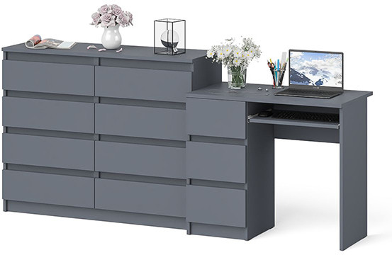 Мори Стол компьютерный МС-6 левый + Комод МК1200.8, цвет графит, ШхГхВ 210,4х50х94 см., выдвижные ящики слева, НЕ универсальная сборка