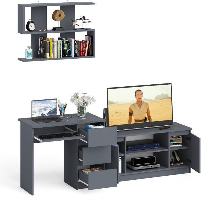 Мори Стол компьютерный МС-6 правый + Тумба МТВ1200.1 + Полка 900, цвет графит, ШхГхВ 210,4х50х209,6 см., НЕ универсальная сборка