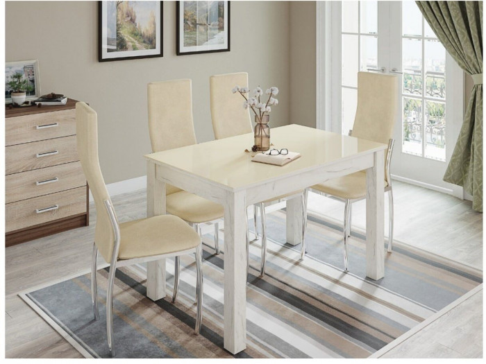 Стол обеденный Бруно 1000х600 дуб крафт белый/лакобель ваниль