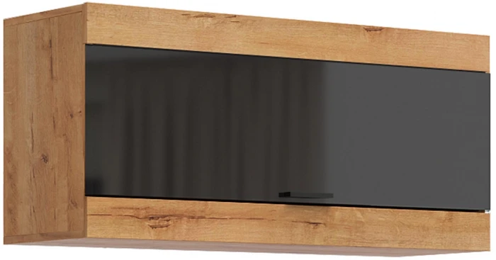 Прага Шкаф навесной, вотан/Черный глянец