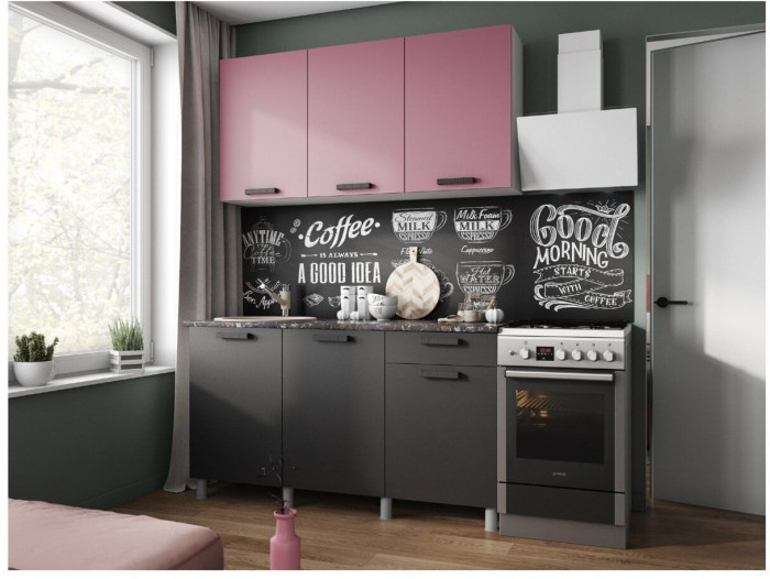 Кухонный гарнитур Осло 1,5м Сакура/Карбон вулкан