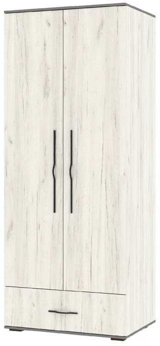 Бастион Шкаф двухдверный с ящиком Дуб Крафт белый / Серый шифер