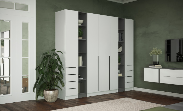 Шкаф Мадрид, композиция 8, Белый/Графит серый