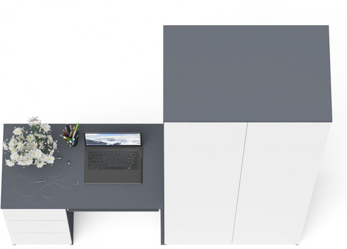 Мори Стол компьютерный МС-6 левый + Шкаф МШ800.1, цвет графит/белый, ШхГхВ 170,4х50,4х209,6 см., выдвижные ящики слева, НЕ универсальная сборка