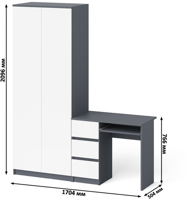 Мори Стол компьютерный МС-6 левый + Шкаф МШ800.1, цвет графит/белый, ШхГхВ 170,4х50,4х209,6 см., выдвижные ящики слева, НЕ универсальная сборка