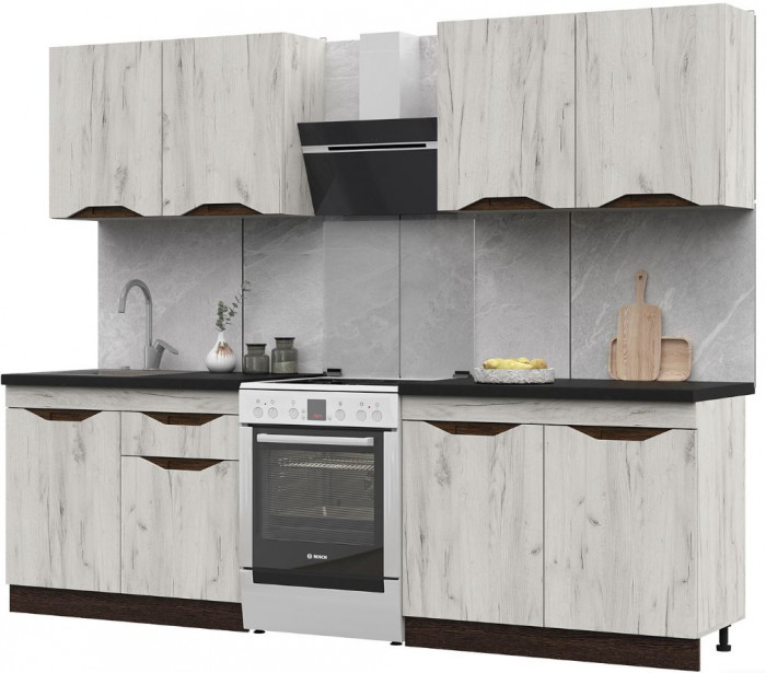 Кухня Паола 2,0 (2000х2160х600) МДФ ВЕНГЕ(тиковое дерево)/ДУБ КРАФТ БЕЛЫЙ