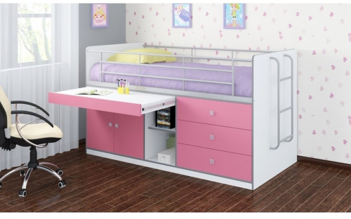 Кровать-чердак Дюймовочка-6 90х200, розовая