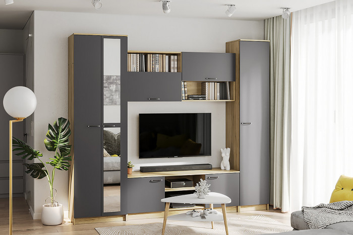 Стенка в гостиную Герда, серый графит