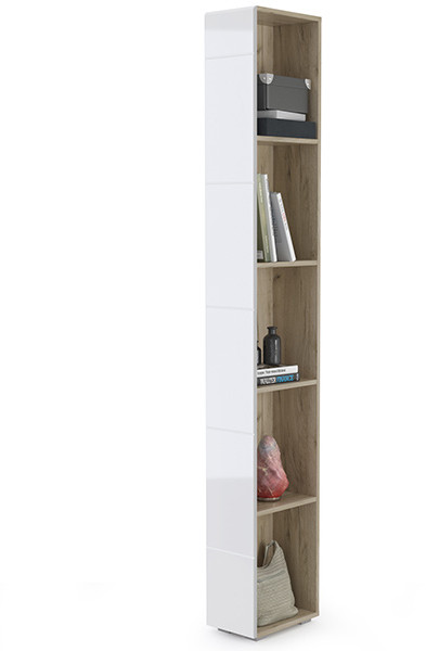 Лайн 10.141 Стеллаж, цвет дуб крафт серый/фасады МДФ белый глянец, ШхГхВ 22х34,7х210 см., универсальная сборка