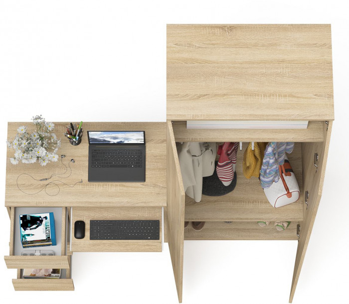 Мори Стол компьютерный МС-6 левый + Шкаф МШ800.1, цвет дуб сонома, ШхГхВ 170,4х50,4х209,6 см., выдвижные ящики слева, НЕ универсальная сборка