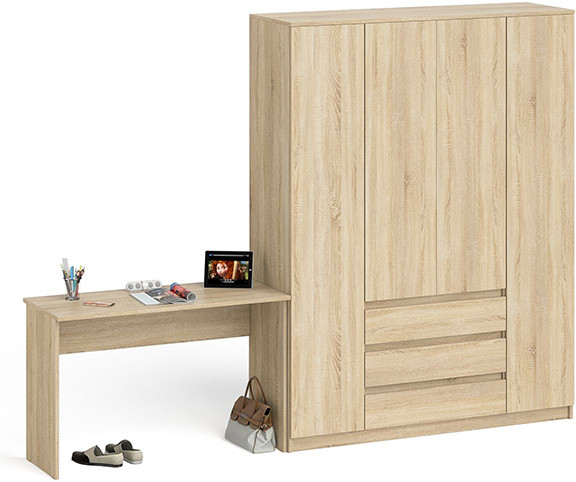 Мори Стол письменный МСП1200.1 + Шкаф МШ1600.1, цвет дуб сонома, ШхГхВ 280,8х50,4х209,6 см., универсальная сборка