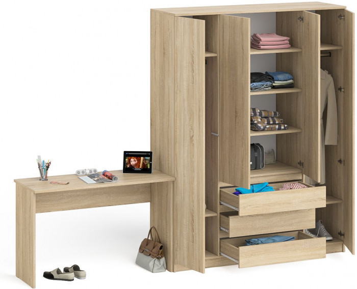 Мори Стол письменный МСП1200.1 + Шкаф МШ1600.1, цвет дуб сонома, ШхГхВ 280,8х50,4х209,6 см., универсальная сборка