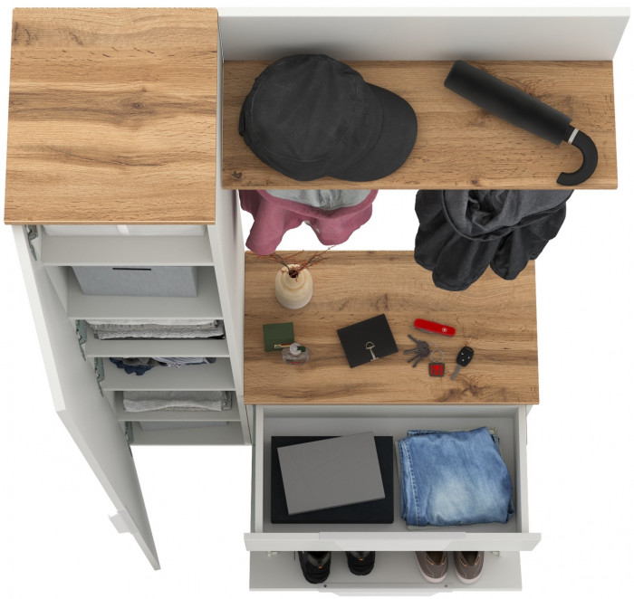 Октава Прихожая 14, цвет белый шагрень/дуб крафт золотой/фасады МДФ белый шагрень, ШхГхВ 97,1х35,4х197,6 см., универсальная сборка