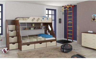 Детская двухъярусная кровать Дельта 20.01+23.02+25 (Мультицвет, Белый)