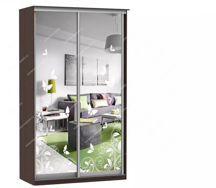 Шкаф купе Модерн 1490х450 2-х дверный 2-х секционный зеркальный с пескоструем №4 венге