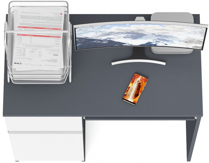 Мори Стол компьютерный МС-1 левый, цвет графит/белый, ШхГхВ 90х50х76,6 см., выдвижной ящик слева, НЕ универсальная сборка