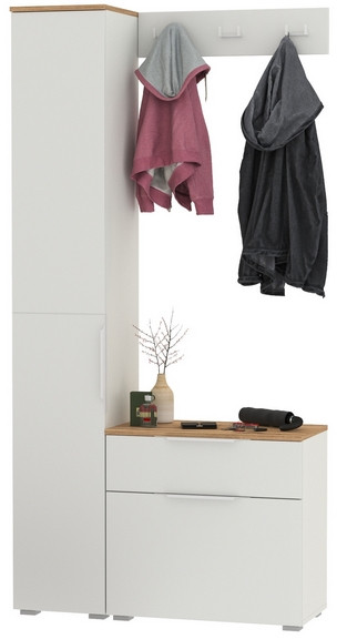 Октава Прихожая 15, цвет белый шагрень/дуб крафт золотой/фасады МДФ белый шагрень, ШхГхВ 97,1х35,4х197,6 см., универсальная сборка