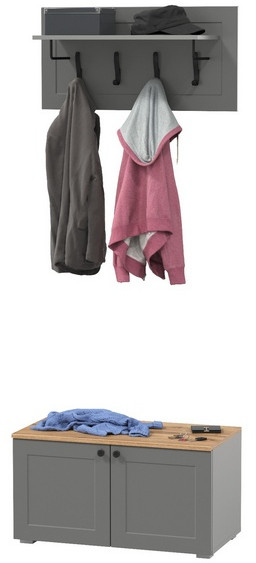 Остин 13.257 Тумба + 15.12 Вешалка, цвет серый графит/дуб крафт золотой, ШхГхВ 80х41,9х210 см.