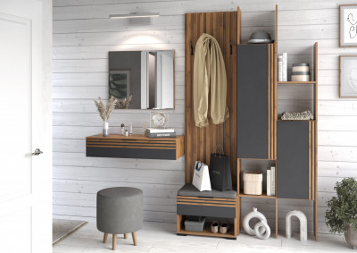 Прихожая Нао, набор №6, Дуб вотан/Графит, Вотан, Simple 27