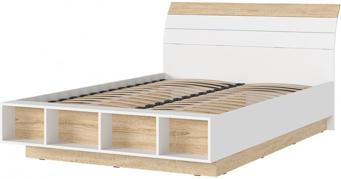 САНСА КР-01 Кровать 1.4х2.0 Фасад ДУБ СОНОМА/Корпус БЕЛЫЙ,ДУБ СОНОМА