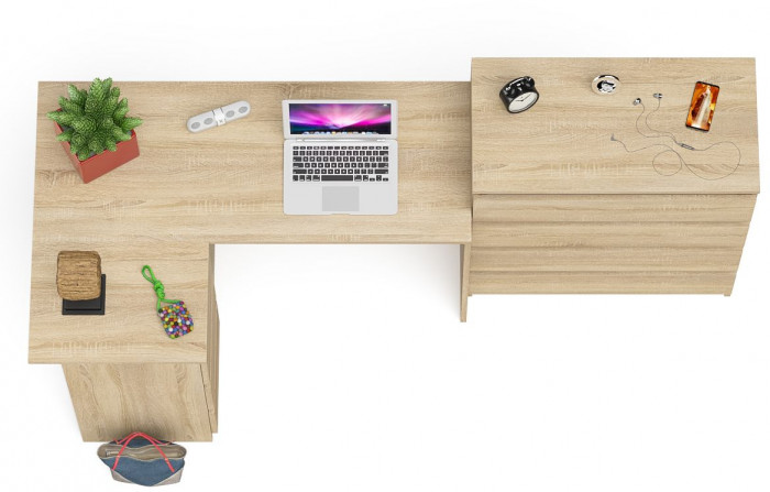 Мори Стол компьютерный МС-16 левый + Комод МК800.4, цвет дуб сонома, ШхГхВ 204,8х84,9х94 см., выдвижные ящики слева, НЕ универсальная сборка
