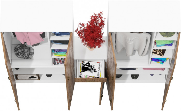 Лидер-8 Шкаф МД 20Б + Шкаф МД 20Б + Тумба МД 3.15, цвет белый шагрень/крафт золото, ШхГхВ 200х37,5х190 см., НЕ универсальная сборка