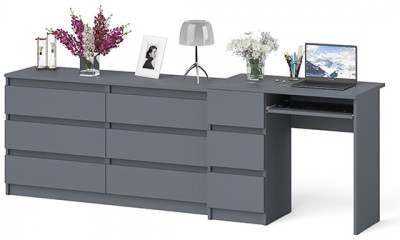Мори Стол компьютерный МС-6 левый + Комод МК1380.6, цвет графит, ШхГхВ 228х50х76,6 см., выдвижные ящики слева, НЕ универсальная сборка