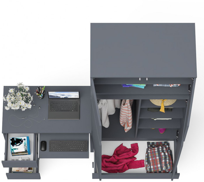 Мори Стол компьютерный МС-6 левый + Шкаф МШ900.1 + Антресоль МА900.1, цвет графит, ШхГхВ 180,4х50,4х234,2 см., выдвижные ящики слева, НЕ универс. сб.