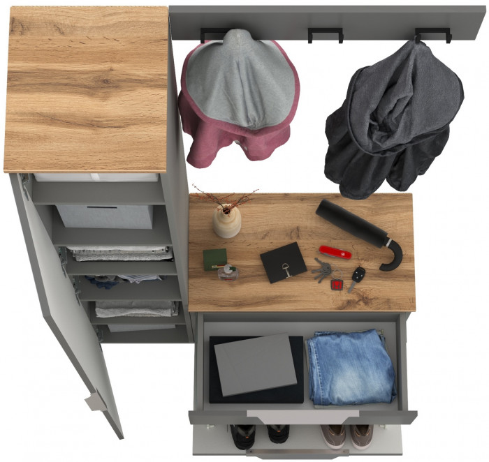 Октава Прихожая 15, цвет серый графит/дуб крафт золотой/фасады МДФ серый графит, ШхГхВ 97,1х35,4х197,6 см., универсальная сборка