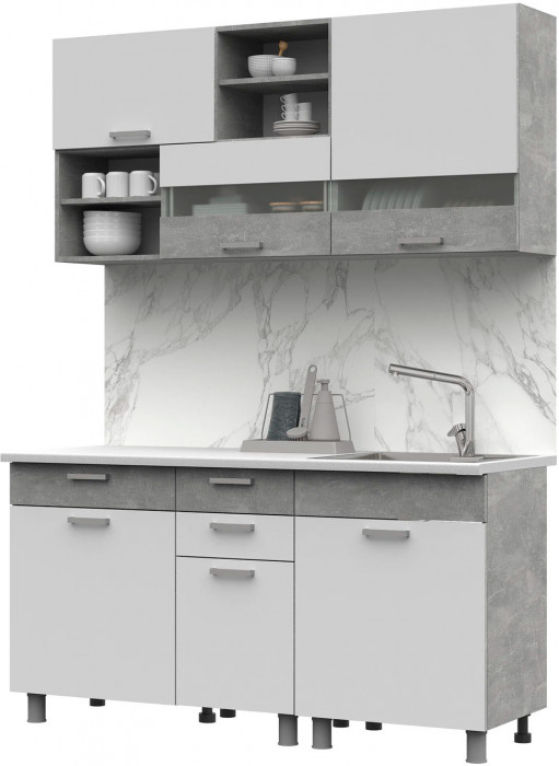 Кухня Денвер 1,6 Фасад БЕЛЫЙ/Корпус АТЕЛЬЕ СВЕТЛОЕ