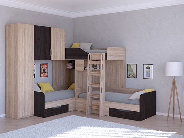 Трехместная кровать ТРИО/1 Сонома/Венге