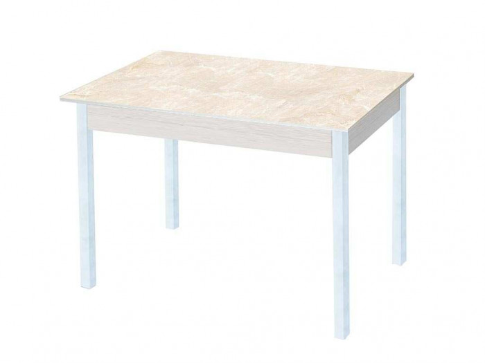 Альфа фотопечать стол обеденный раздвижной / мрамор бежевый/дуб молочный/белый