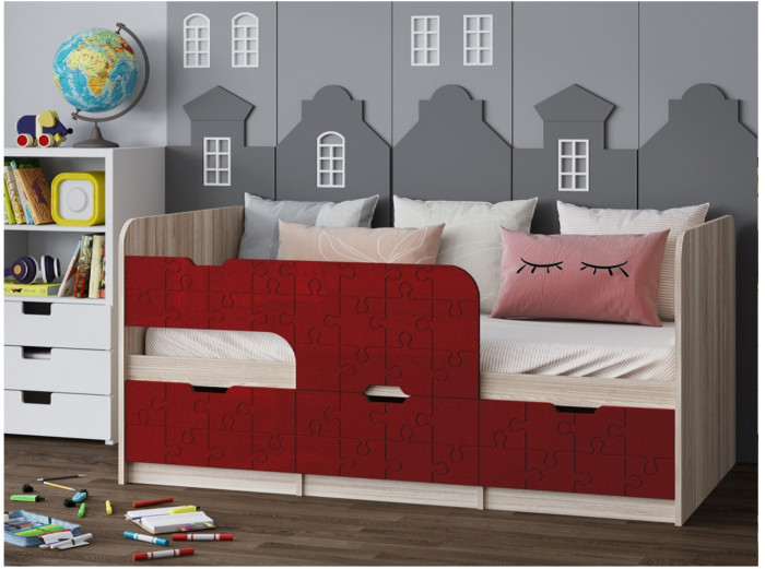 Детская кровать Юниор-9, 80х180 (Белый глянец, Ясень шимо светлый)