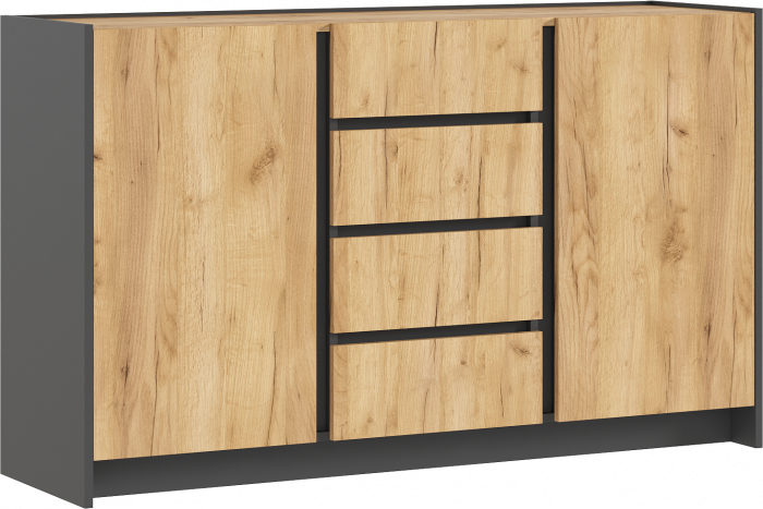 Остин Комод 1400 (2 двери 4 ящика) (Дуб крафт, Графит)