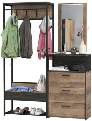 Трувор Прихожая 220, цвет дуб гранж песочный/интра, ШхГхВ 146х37х194,2 см., универсальная сборка