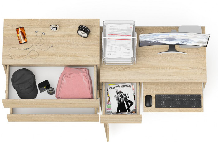 Мори Стол компьютерный МС-1 левый + Комод МК800.4, цвет дуб сонома, ШхГхВ 170,4х50х94 см., выдвижной ящик слева, НЕ универсальная сборка