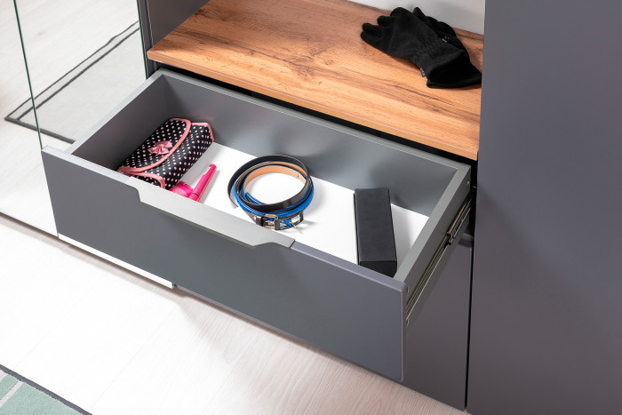 Октава Прихожая 15-123Н, цвет серый графит/дуб крафт золотой/фасады МДФ серый графит, ШхГхВ 161,5х35,4х197,6 см., универсальная сборка