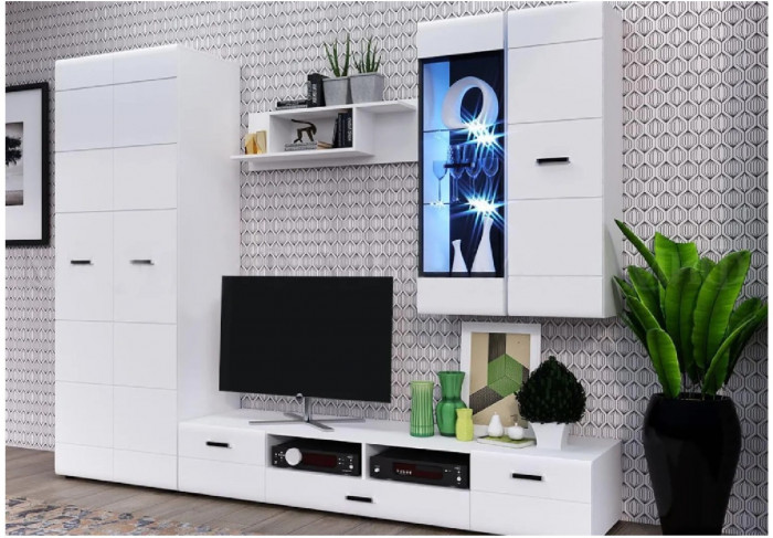 Гостиная Нэнси NEW МДФ Вариант №2 (Белый глянец, Белый)