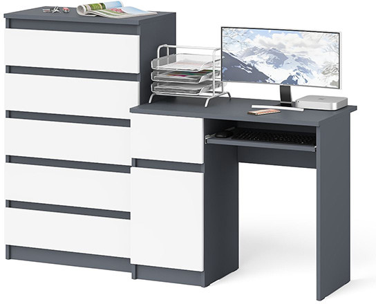 Мори Стол компьютерный МС-1 левый + Комод МК700.5, цвет графит/белый, ШхГхВ 160,4х50х114 см., выдвижной ящик слева, НЕ универсальная сборка