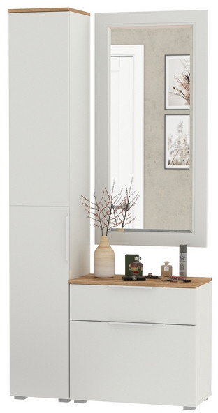 Октава Прихожая 42, цвет белый шагрень/дуб крафт золотой/фасады МДФ белый шагрень, ШхГхВ 97,1х35,4х197,6 см., универсальная сборка